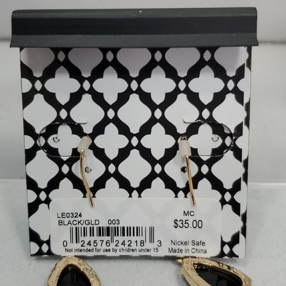 Laundry black gold stone fish hook earrings - Picture 3 of 3